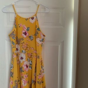 Yellow Floral sleeveless skater dress